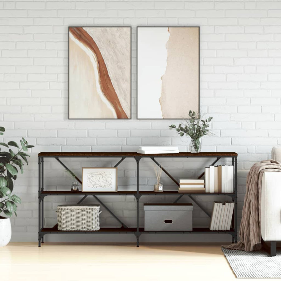 Wandtafel 160X30X75 Cm Bewerkt Hout En Ijzer Bruin Eikenkleur