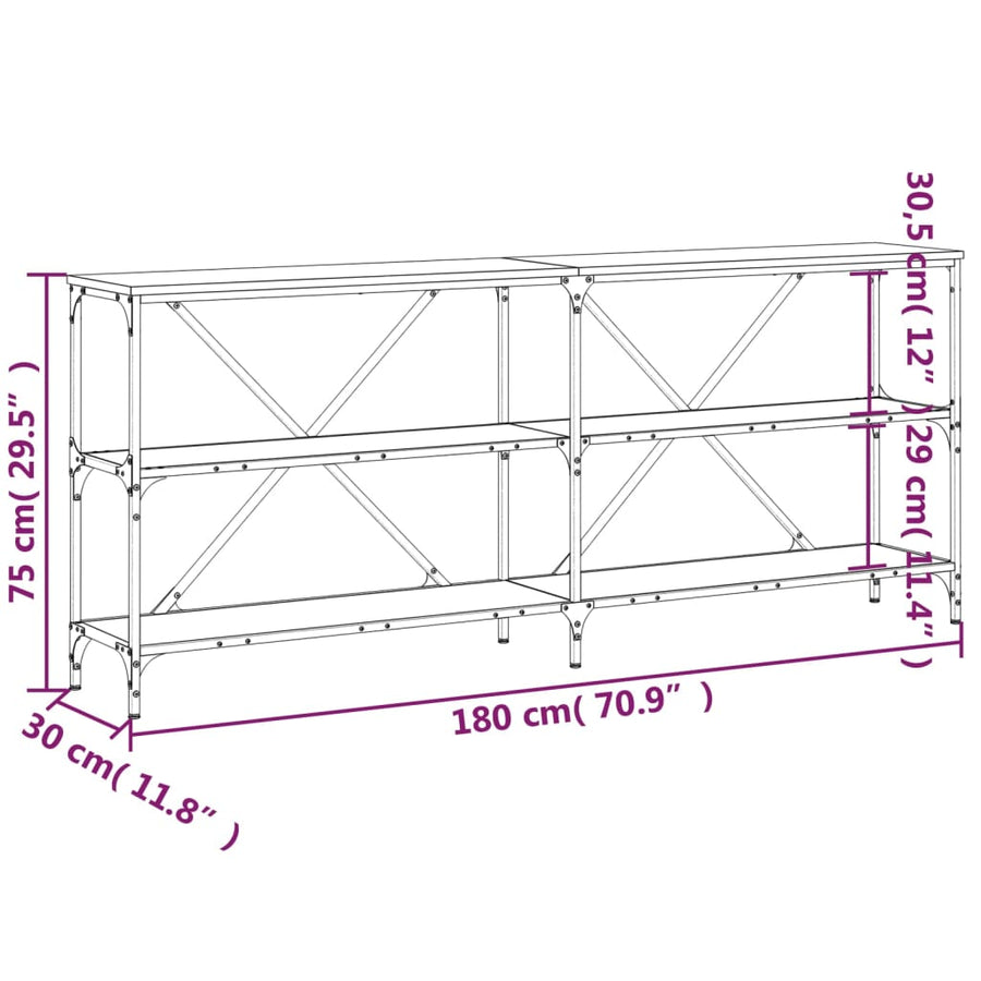 Wandtafel 180X30X75 Cm Bewerkt Hout En Ijzer Zwart
