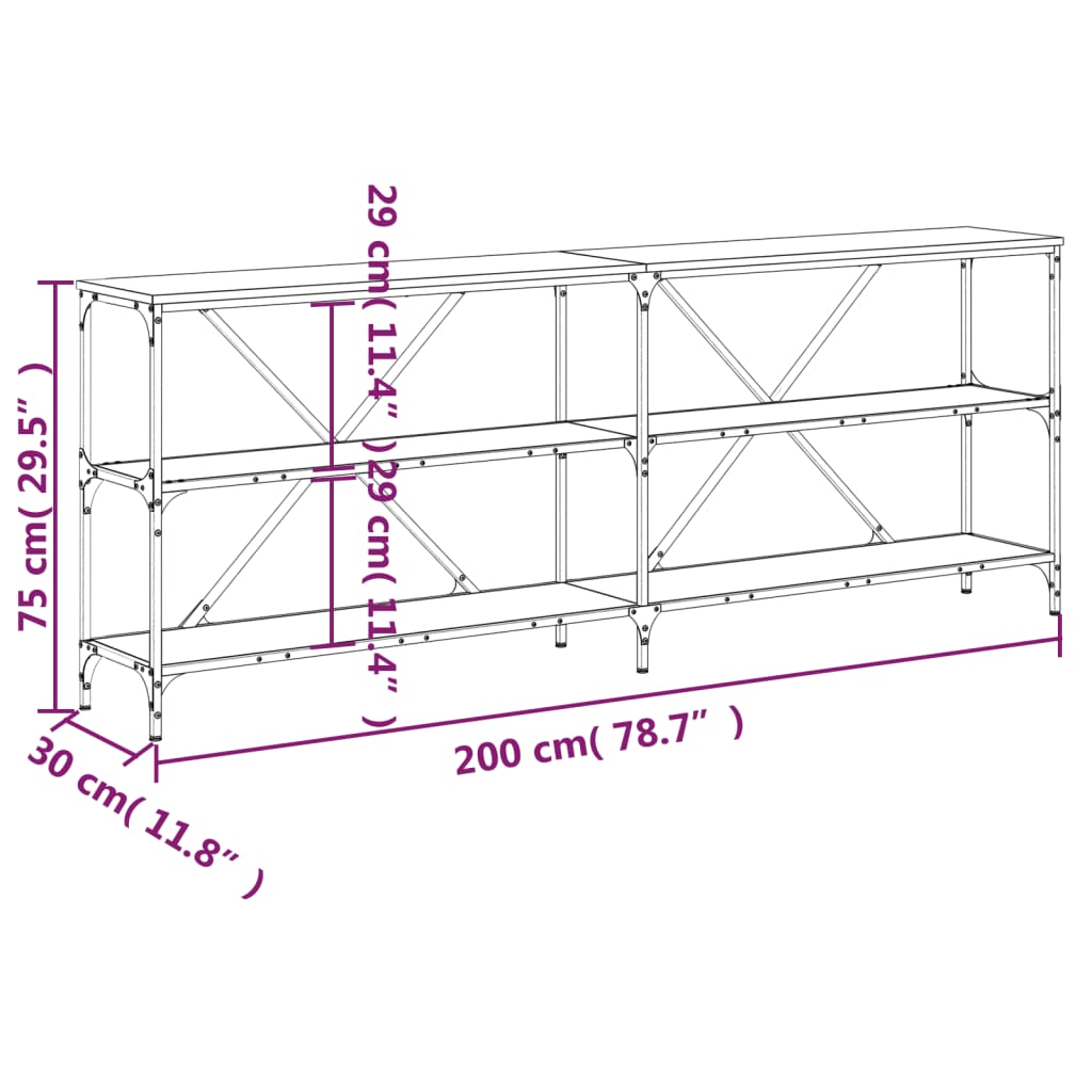 Wandtafel 200X30X75 Cm Bewerkt Hout En Ijzer Zwart