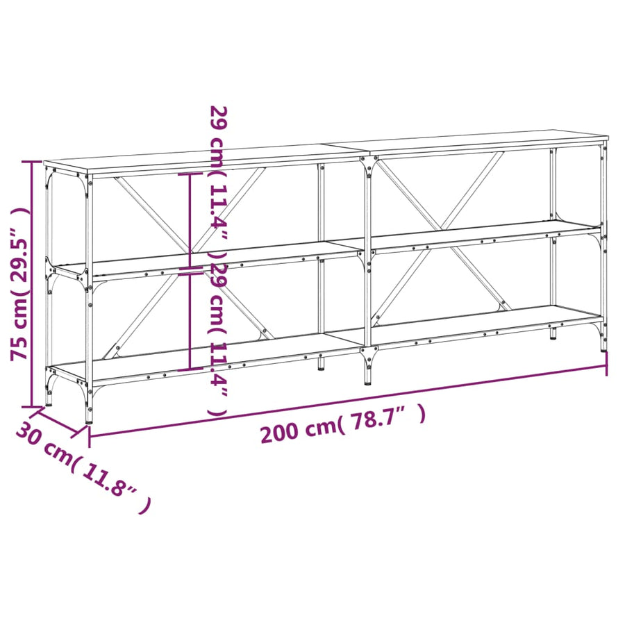 Wandtafel 200X30X75 Cm Bewerkt Hout En Ijzer Zwart