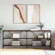 Wandtafel 200x30x75 cm bewerkt hout ijzer gerookt eiken