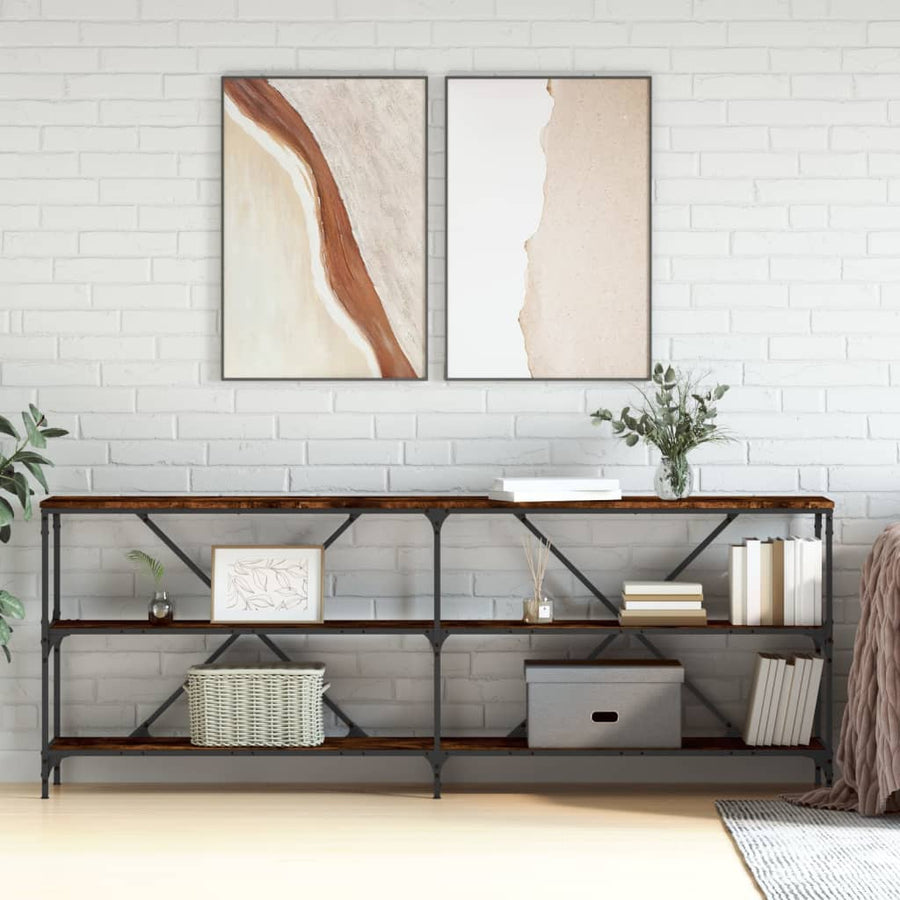 Wandtafel 200X30X75 Cm Bewerkt Hout En Ijzer Gerookt Eikenkleur