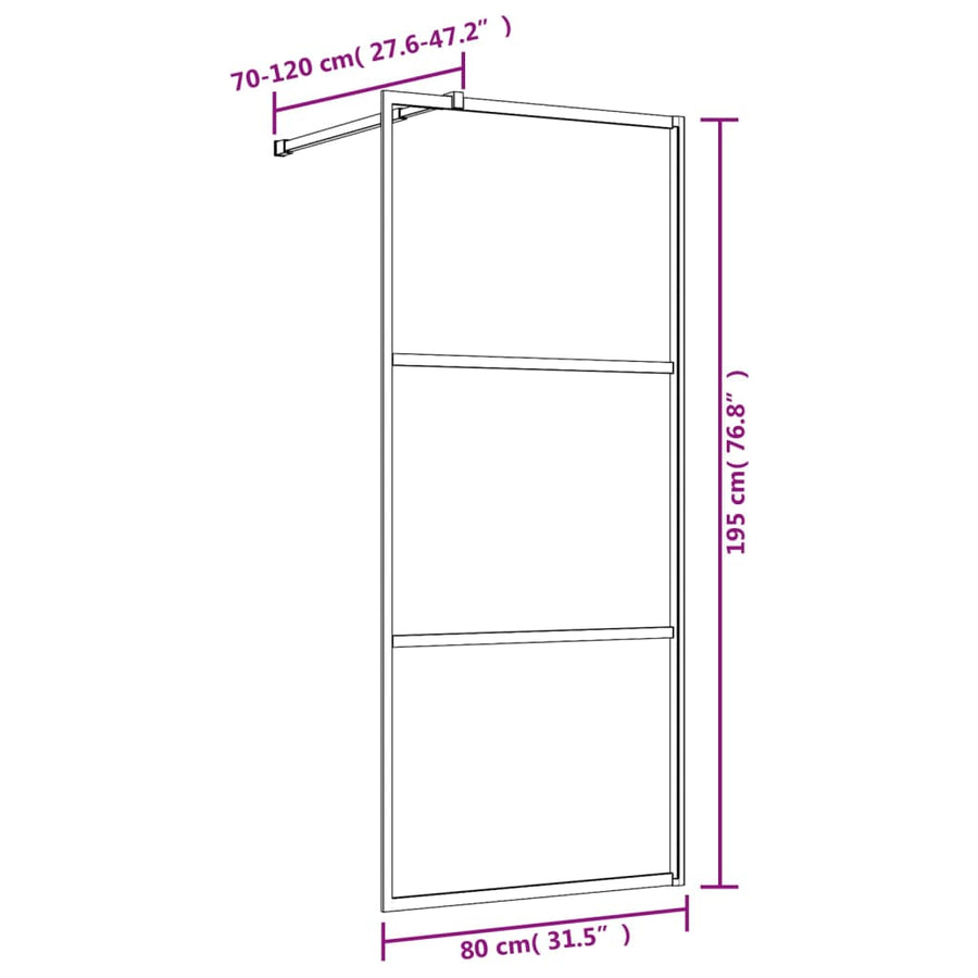 Inloopdouchewand Transparant Esg-Glas Kleurig 80 x 195 cm Goud Doorzichtig