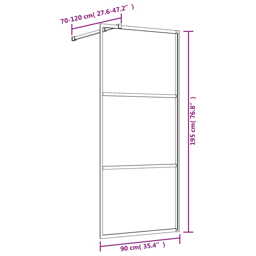 Inloopdouchewand Transparant Esg-Glas Kleurig 90 x 195 cm Goud Doorzichtig