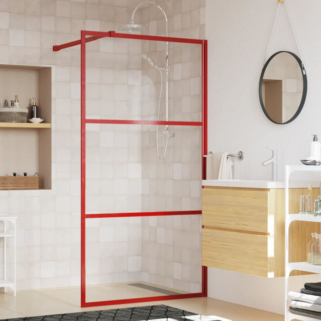 Inloopdouchewand Transparant Esg-Glas 100 x 195 cm Rood Doorzichtig