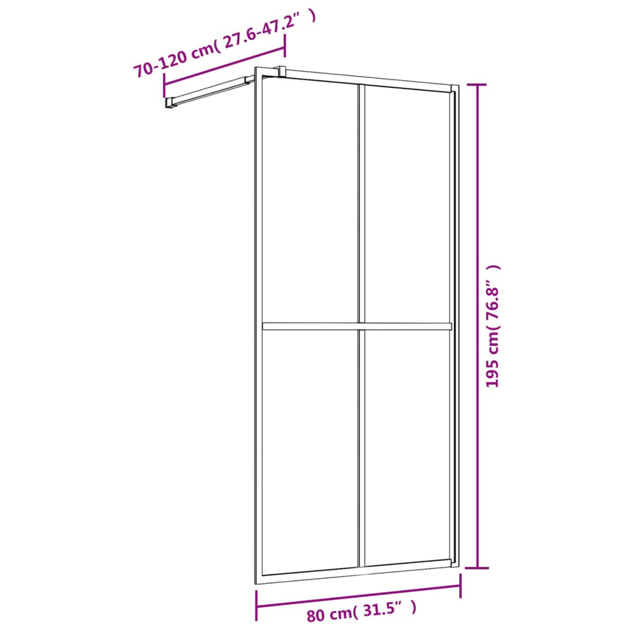 Inloopdouchewand Transparant Esg-Glas Kleurig 80 x 195 cm Goud