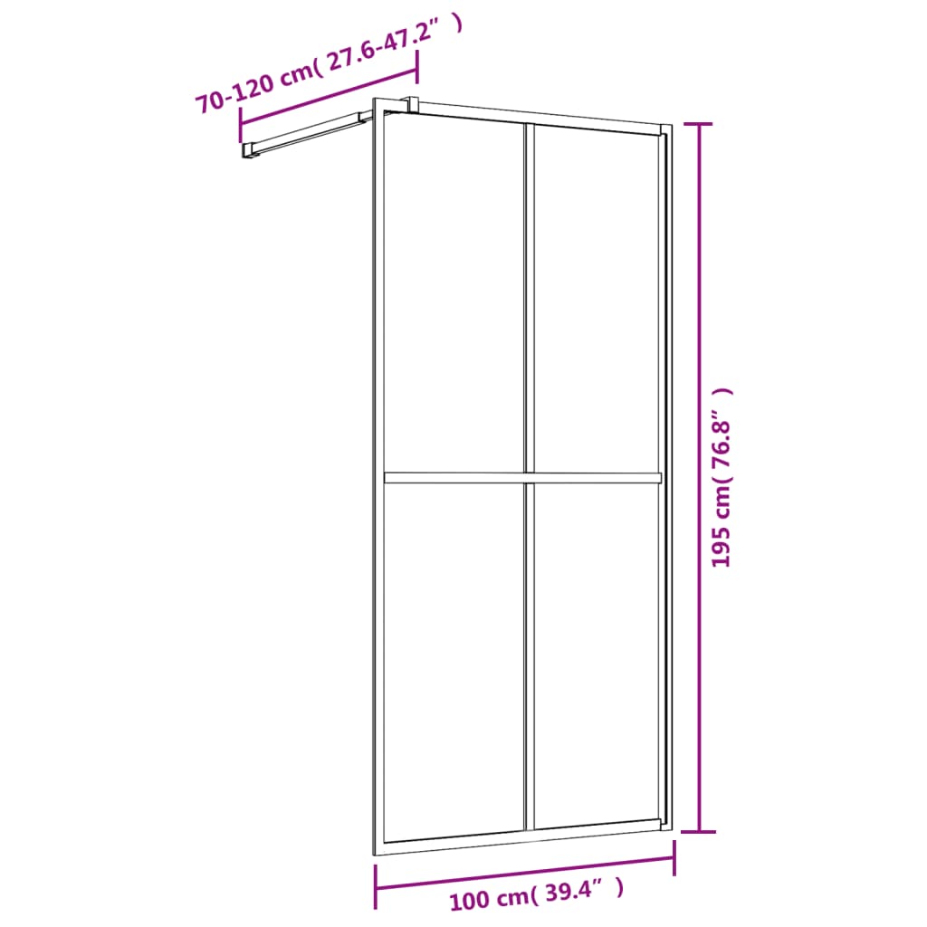 Inloopdouchewand Transparant Esg-Glas 100 x 195 cm Rood