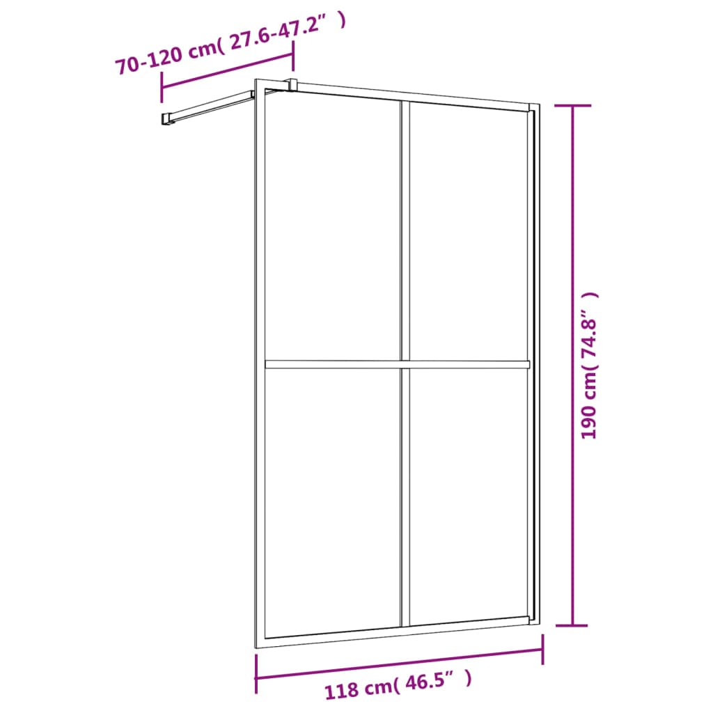 Inloopdouchewand Transparant Esg-Glas Kleurig 118 x 195 cm Goud