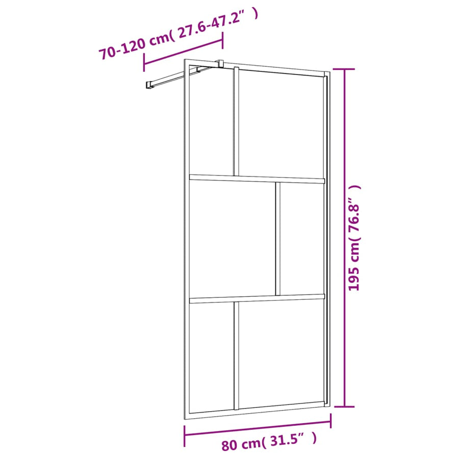 Inloopdouchewand transparant 80x195 cm ESG-glas goudkleurig 80 x 195 cm Goud