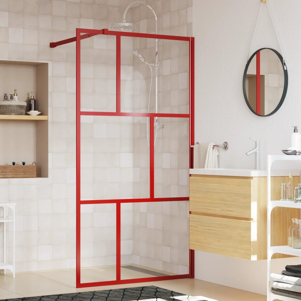 Inloopdouchewand transparant 100x195 cm ESG-glas rood 100 x 195 cm Rood