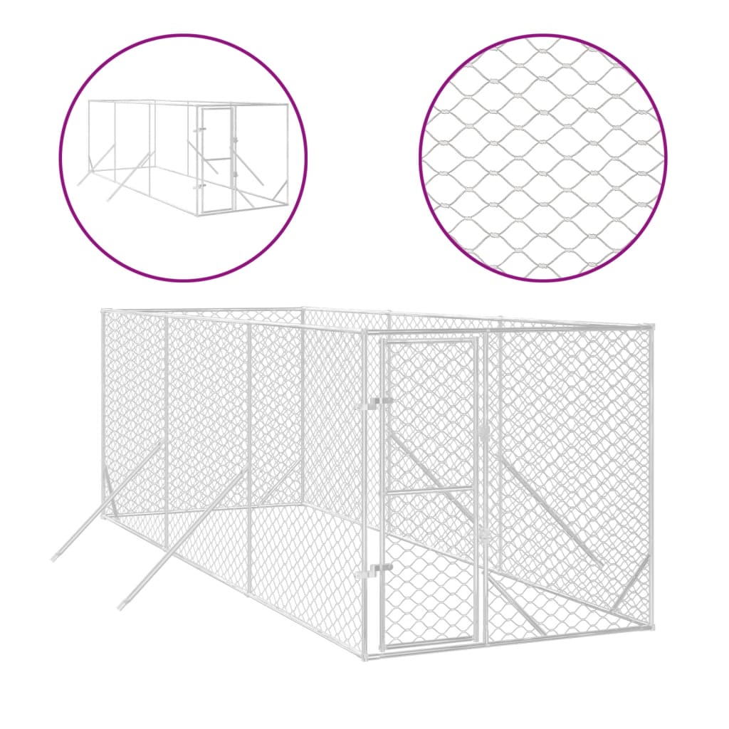 Hondenkennel Voor Buiten Gegalvaniseerd Staal Zilver 2 x 6 x 2 m