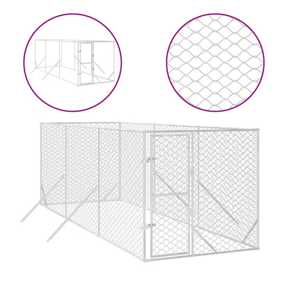 Hondenkennel Voor Buiten Gegalvaniseerd Staal Zilver 2 x 6 x 2 m
