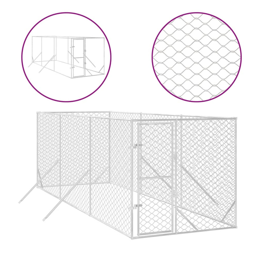 Hondenkennel Voor Buiten Gegalvaniseerd Staal Zilver 2 x 6 x 2 m