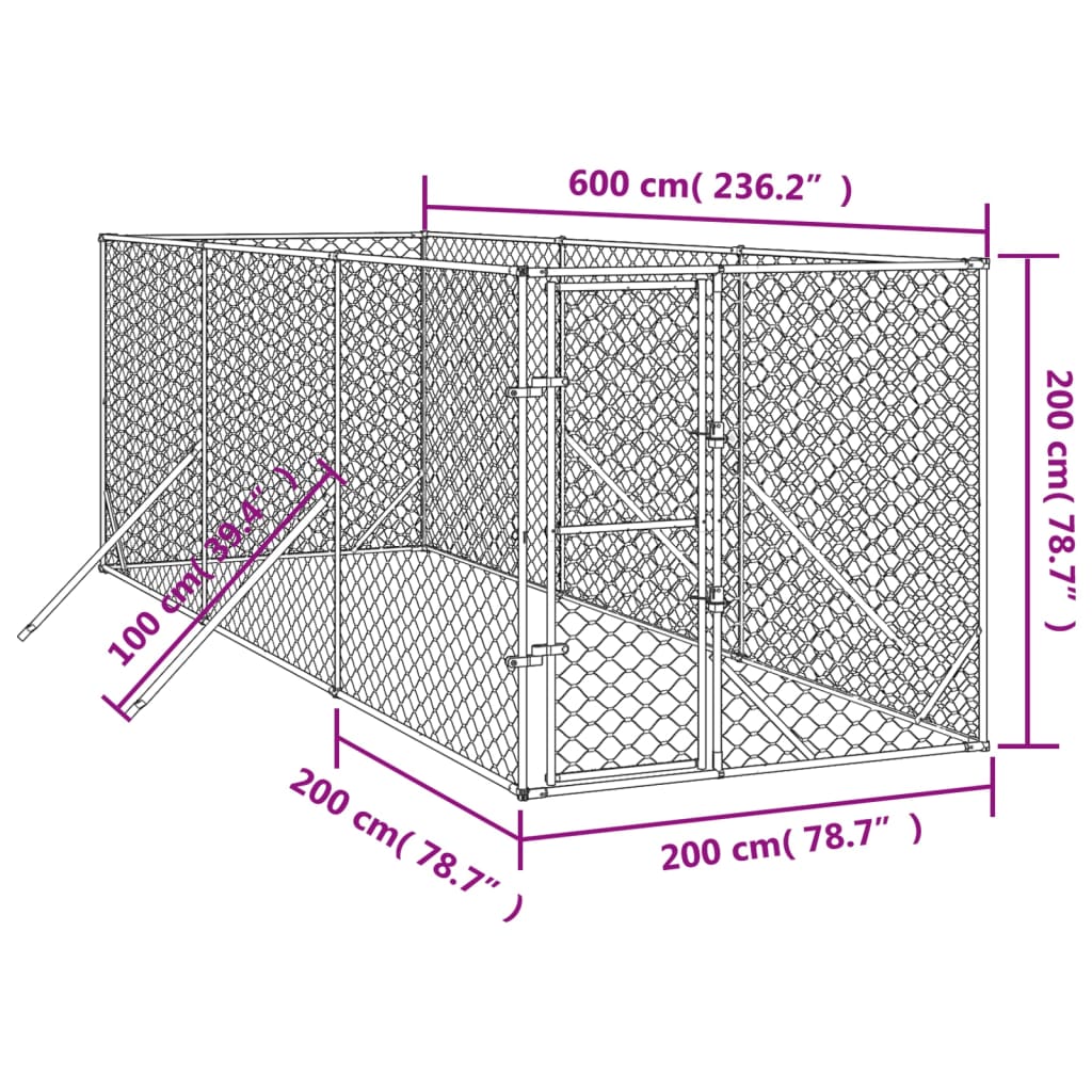 Hondenkennel Voor Buiten Gegalvaniseerd Staal Zilver 2 x 6 x 2 m