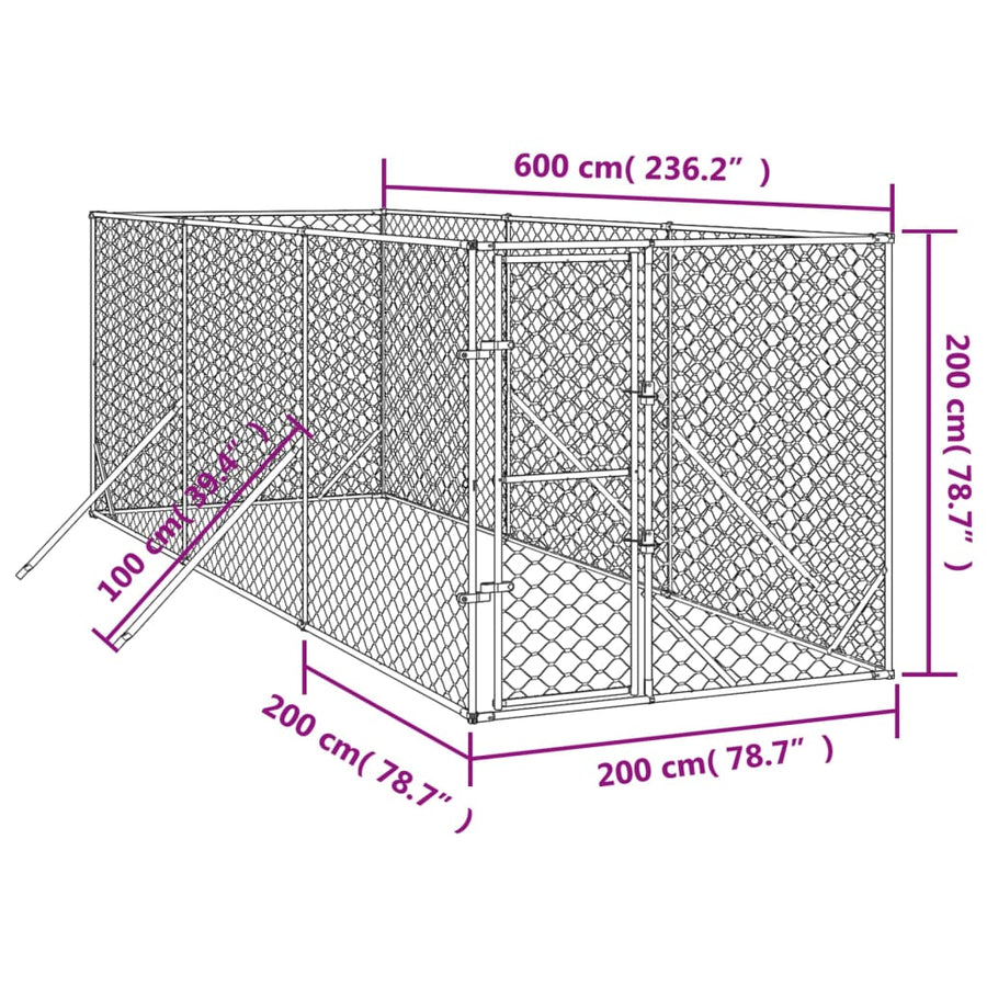 Hondenkennel Voor Buiten Gegalvaniseerd Staal Zilver 2 x 6 x 2 m