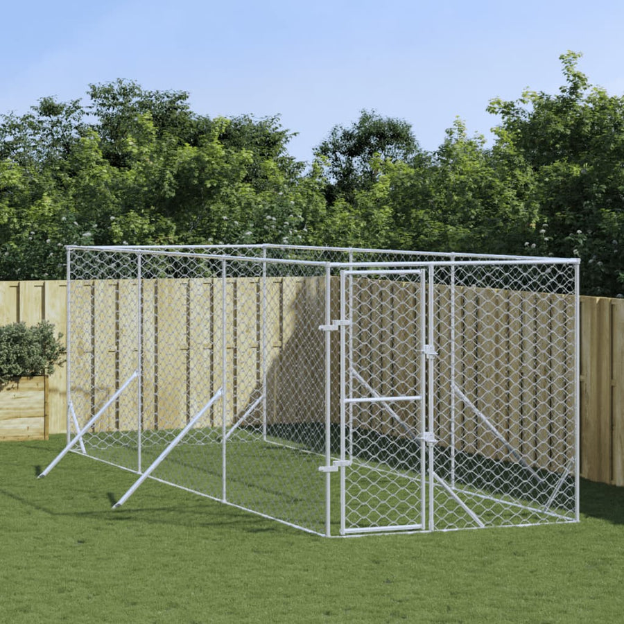 Hondenkennel Voor Buiten Gegalvaniseerd Staal Zilver 2 x 6 x 2 m