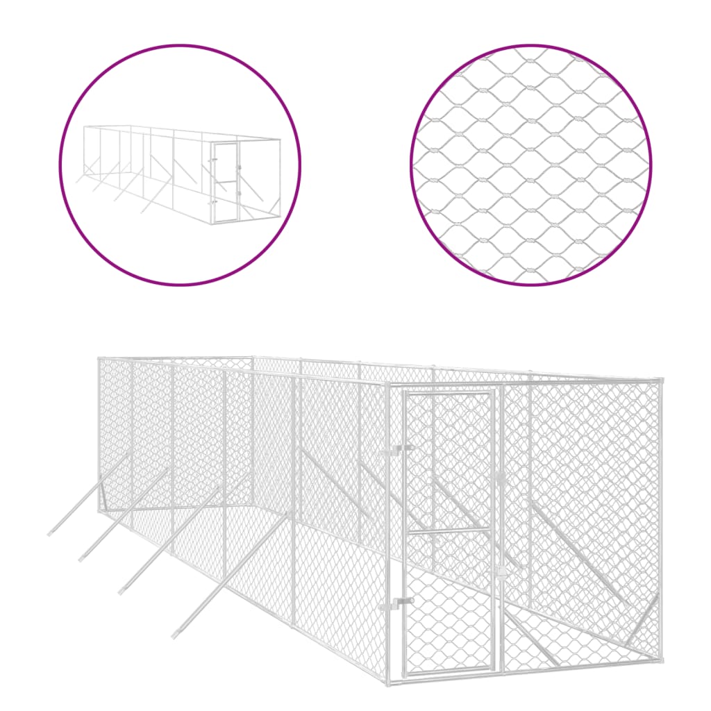 Hondenkennel Voor Buiten Gegalvaniseerd Staal Zilver 2 x 10 x 2 m