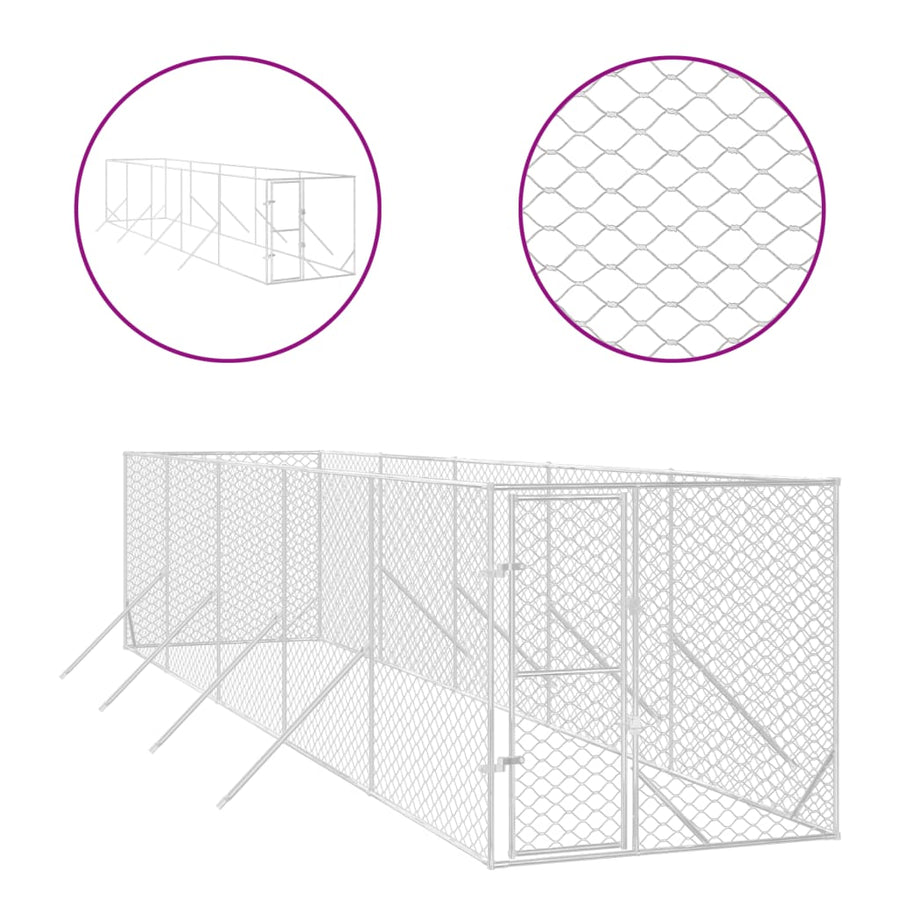 Hondenkennel Voor Buiten Gegalvaniseerd Staal Zilver 2 x 10 x 2 m