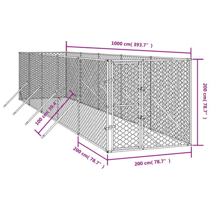 Hondenkennel Voor Buiten Gegalvaniseerd Staal Zilver 2 x 10 x 2 m