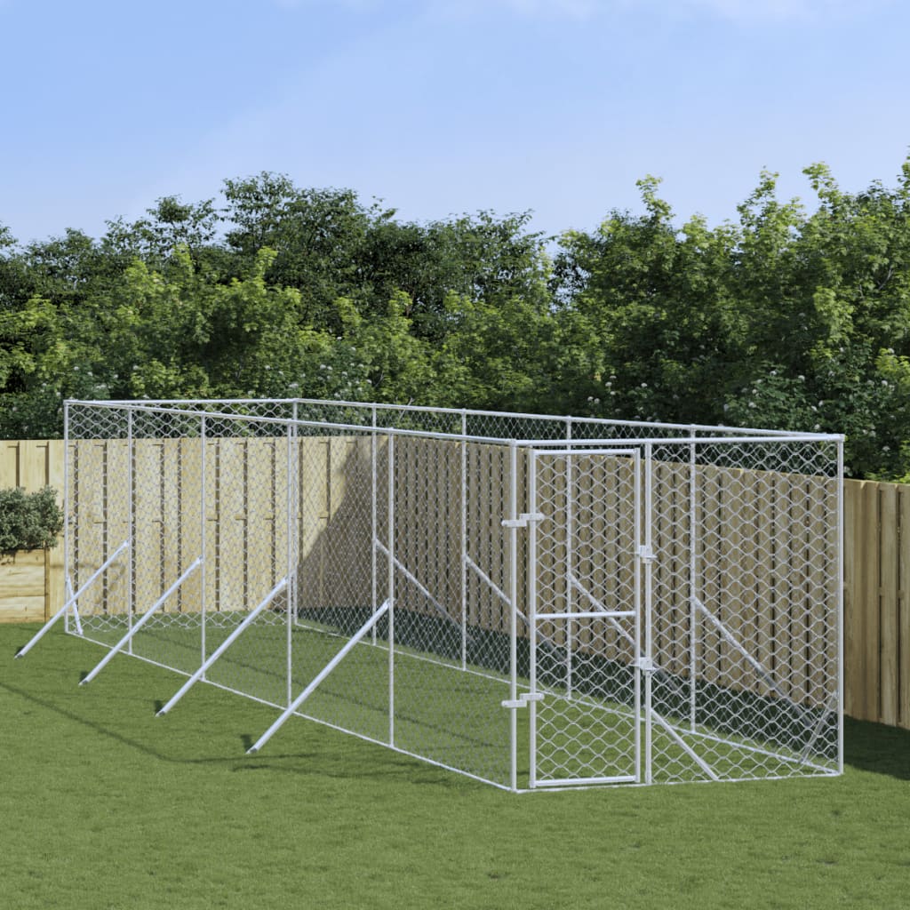 Hondenkennel Voor Buiten Gegalvaniseerd Staal Zilver 2 x 10 x 2 m