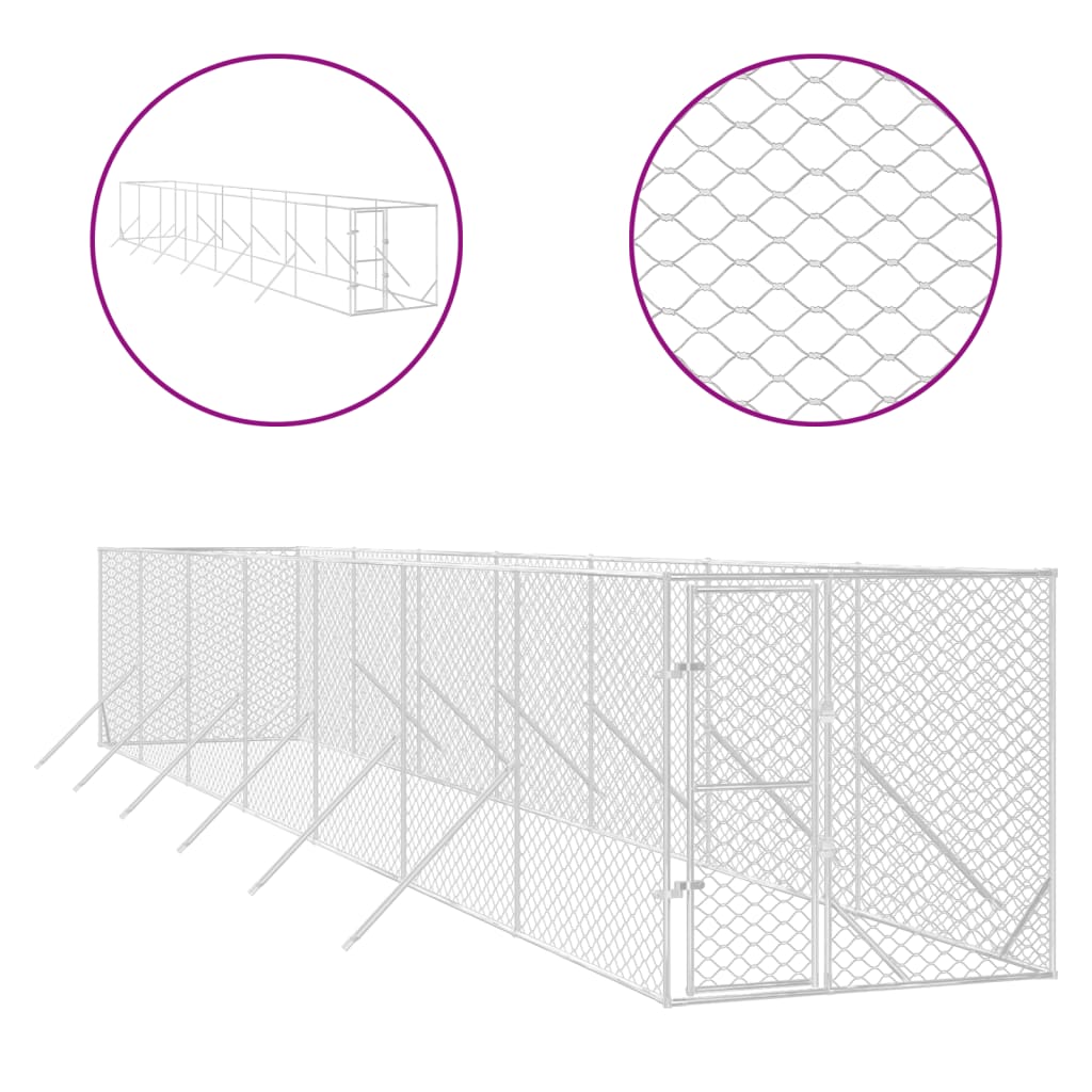 Hondenkennel Voor Buiten Gegalvaniseerd Staal Zilver 2 x 14 x 2 m