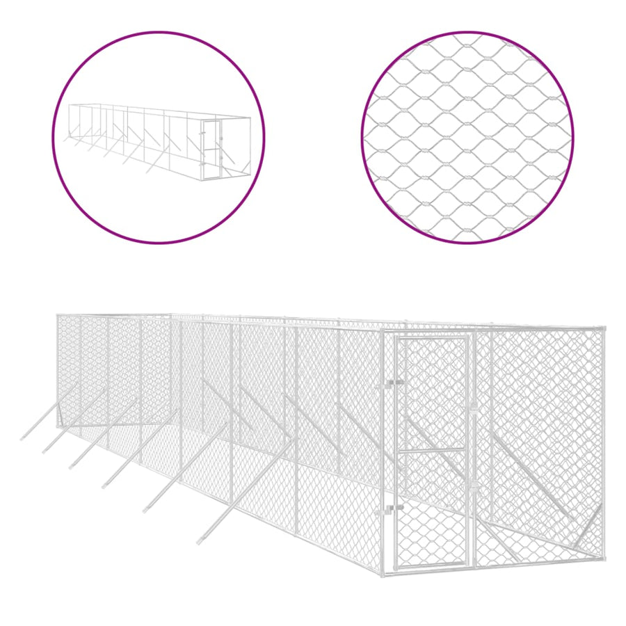 Hondenkennel Voor Buiten Gegalvaniseerd Staal Zilver 2 x 14 x 2 m