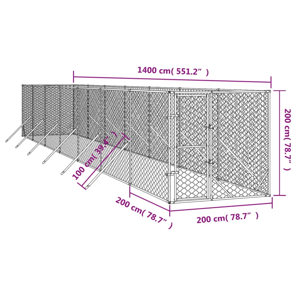 Hondenkennel Voor Buiten Gegalvaniseerd Staal Zilver 2 x 14 x 2 m