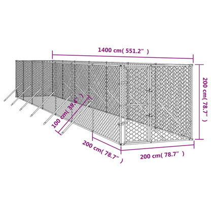 Hondenkennel Voor Buiten Gegalvaniseerd Staal Zilver 2 x 14 x 2 m