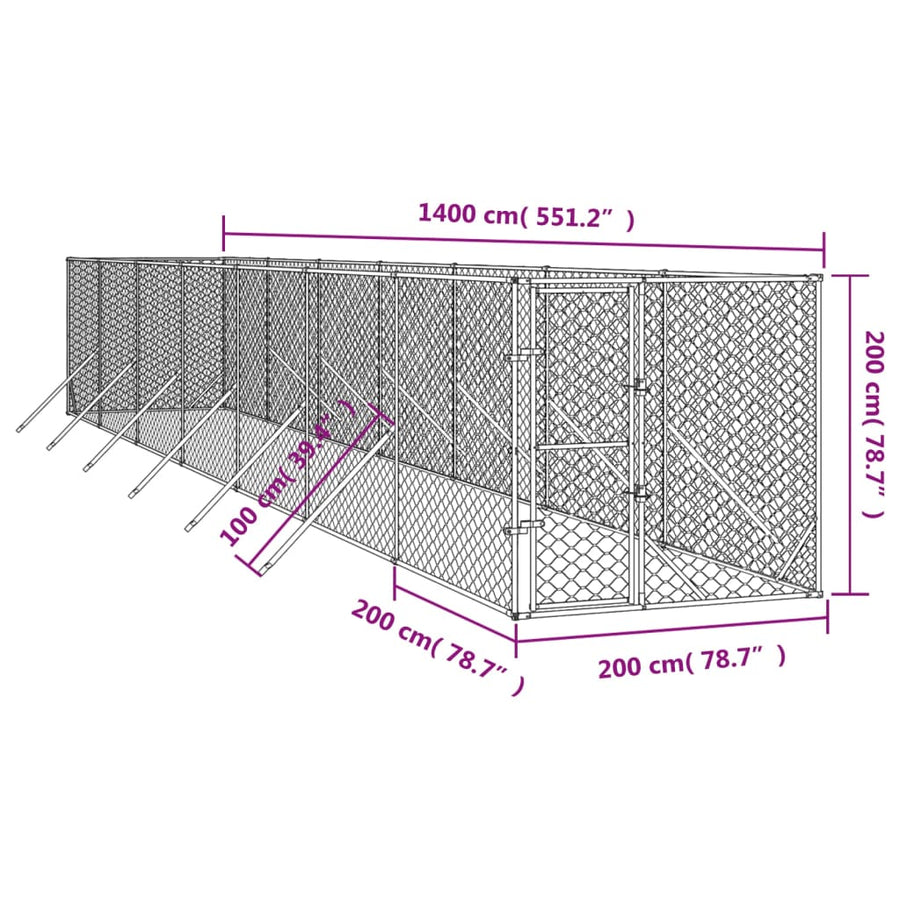 Hondenkennel Voor Buiten Gegalvaniseerd Staal Zilver 2 x 14 x 2 m