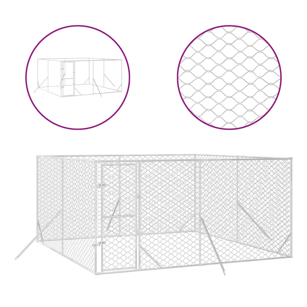 Hondenkennel Voor Buiten Gegalvaniseerd Staal Zilver 4 x 4 x 2 m