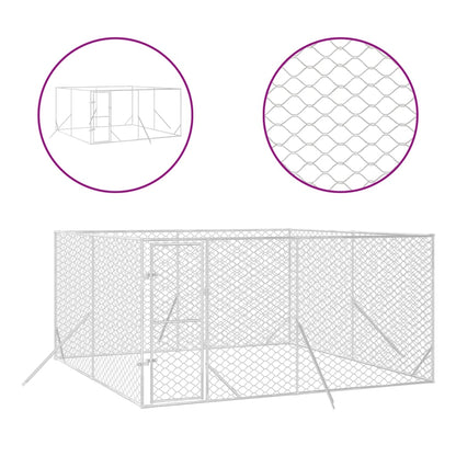 Hondenkennel Voor Buiten Gegalvaniseerd Staal Zilver 4 x 4 x 2 m
