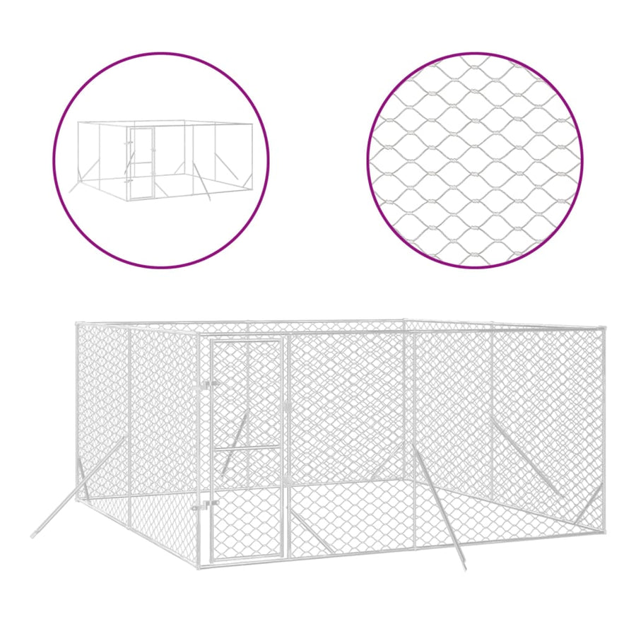 Hondenkennel Voor Buiten Gegalvaniseerd Staal Zilver 4 x 4 x 2 m