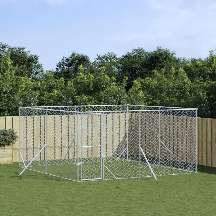 Hondenkennel Voor Buiten Gegalvaniseerd Staal Zilver 4 x 4 x 2 m