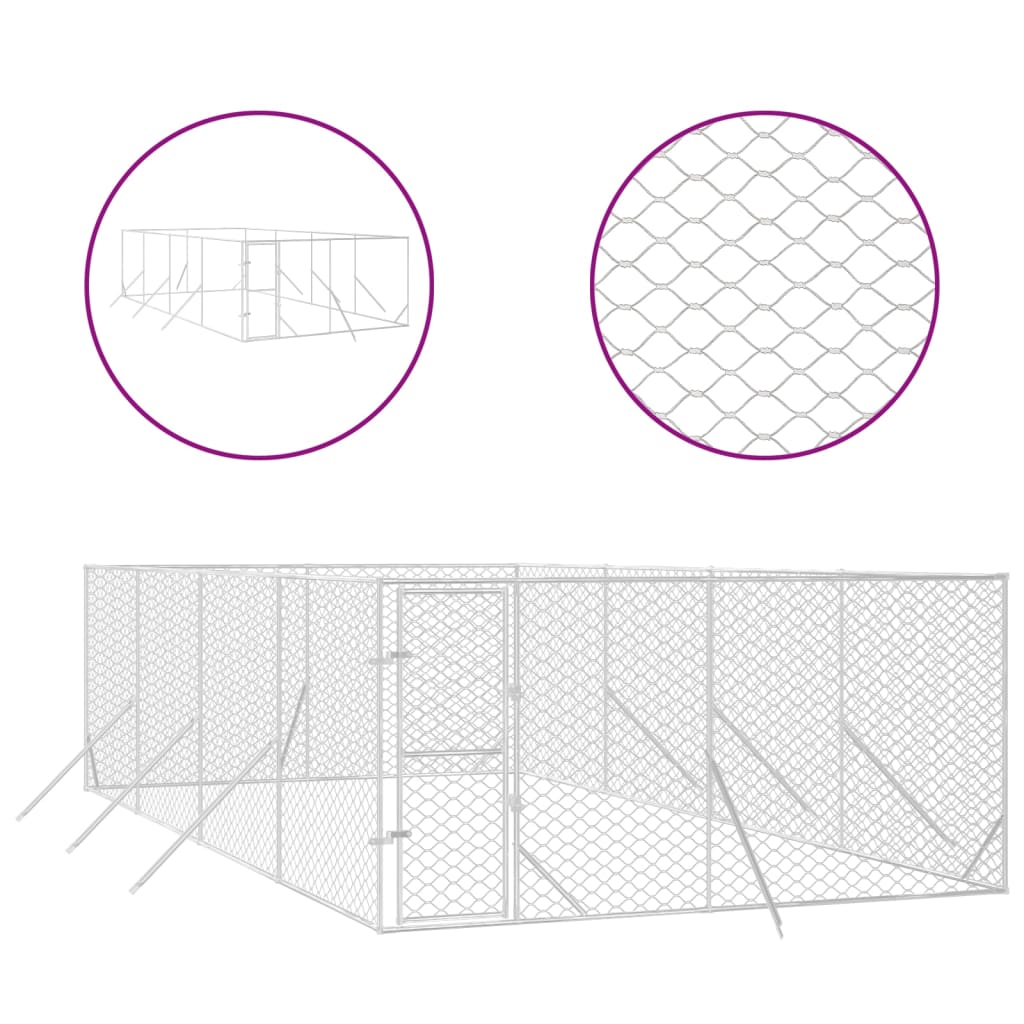 Hondenkennel Voor Buiten Gegalvaniseerd Staal Zilver 4 x 8 x 2 m