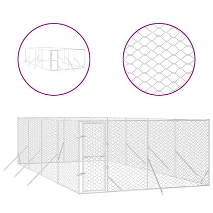 Hondenkennel Voor Buiten Gegalvaniseerd Staal Zilver 4 x 8 x 2 m