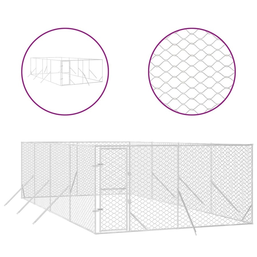 Hondenkennel Voor Buiten Gegalvaniseerd Staal Zilver 4 x 8 x 2 m