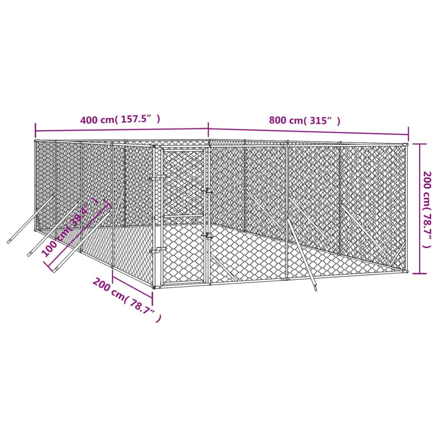 Hondenkennel Voor Buiten Gegalvaniseerd Staal Zilver 4 x 8 x 2 m