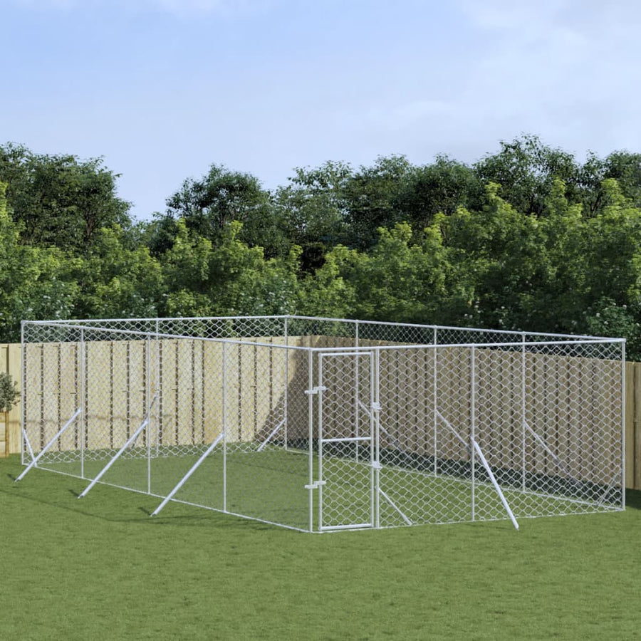Hondenkennel Voor Buiten Gegalvaniseerd Staal Zilver 4 x 8 x 2 m
