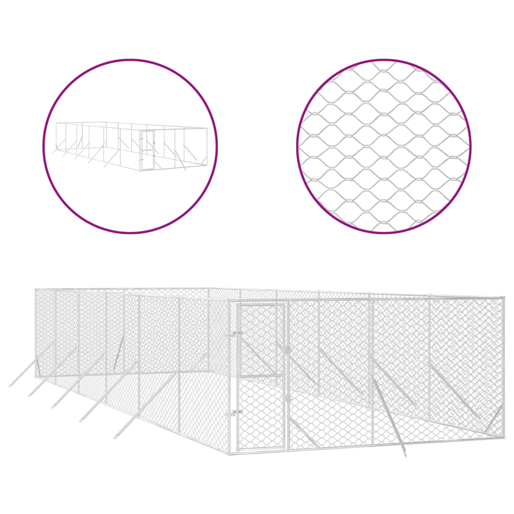 Hondenkennel Voor Buiten Gegalvaniseerd Staal Zilver 4 x 12 x 2 m