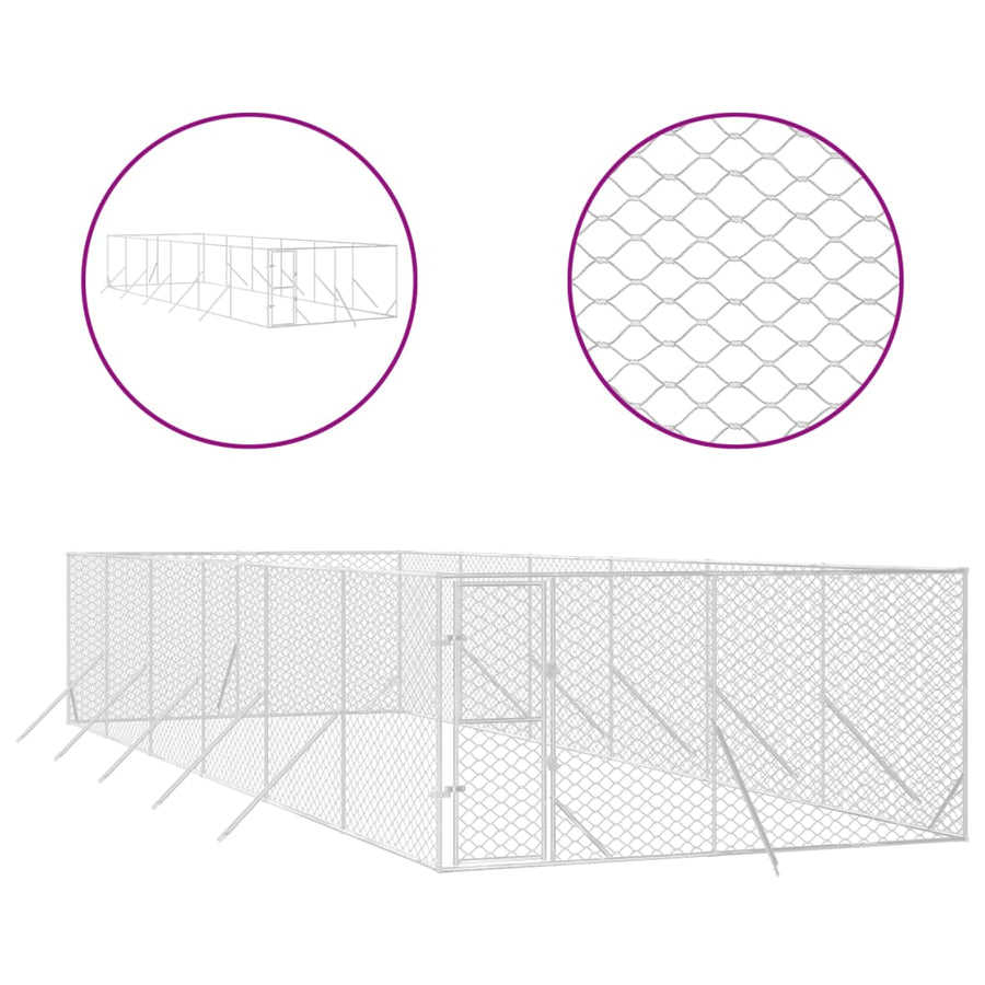 Hondenkennel Voor Buiten Gegalvaniseerd Staal Zilver 4 x 12 x 2 m