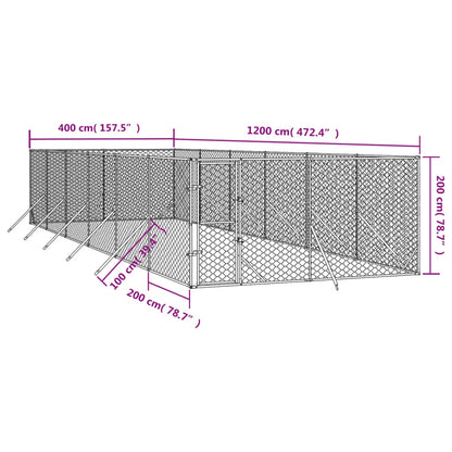 Hondenkennel Voor Buiten Gegalvaniseerd Staal Zilver 4 x 12 x 2 m