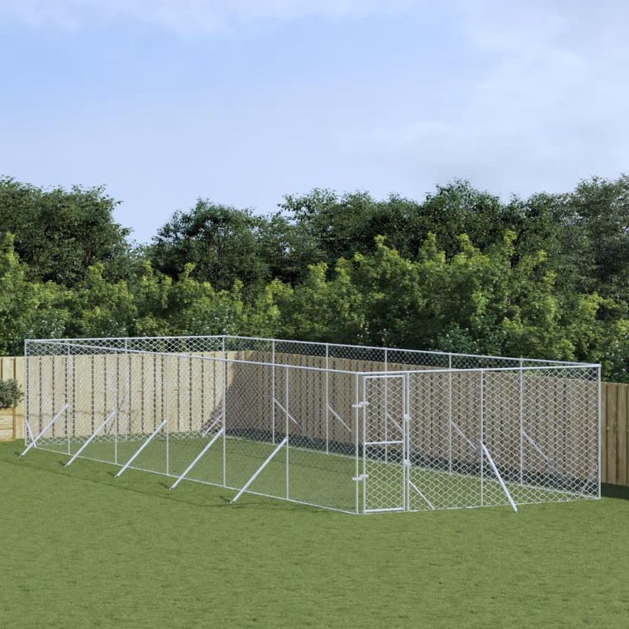 Hondenkennel Voor Buiten Gegalvaniseerd Staal Zilver 4 x 12 x 2 m