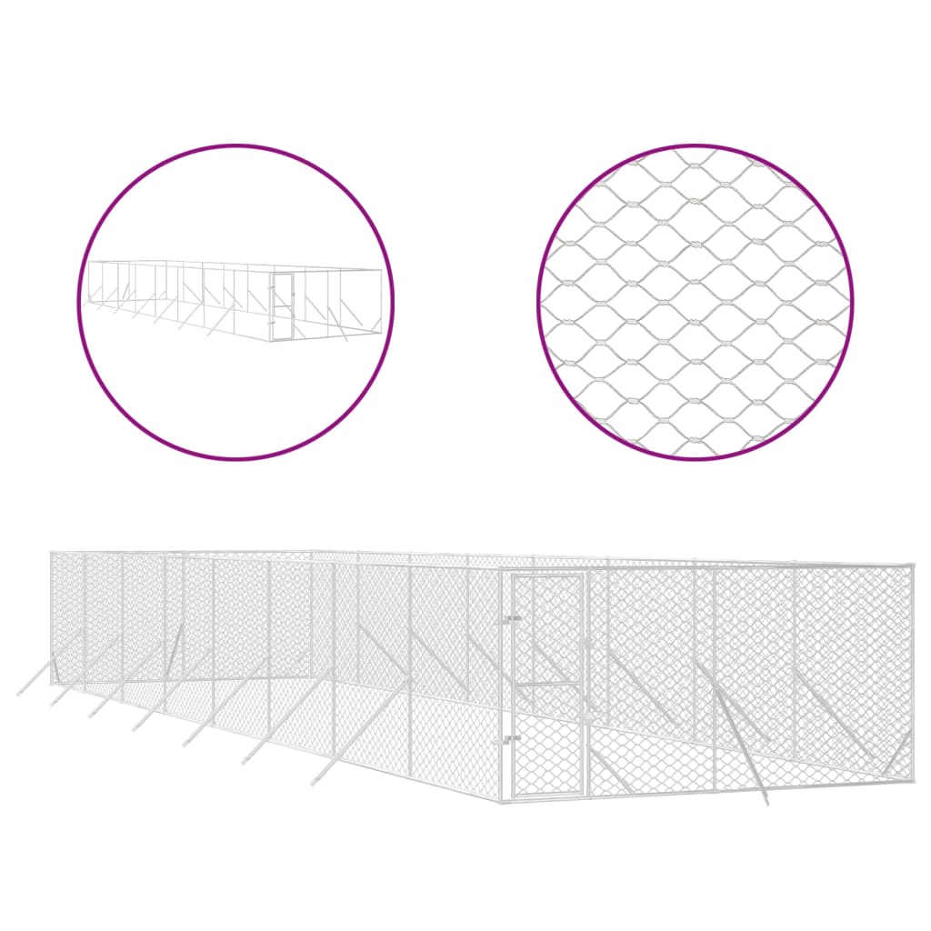 Hondenkennel Voor Buiten Gegalvaniseerd Staal Zilver 4 x 16 x 2 m
