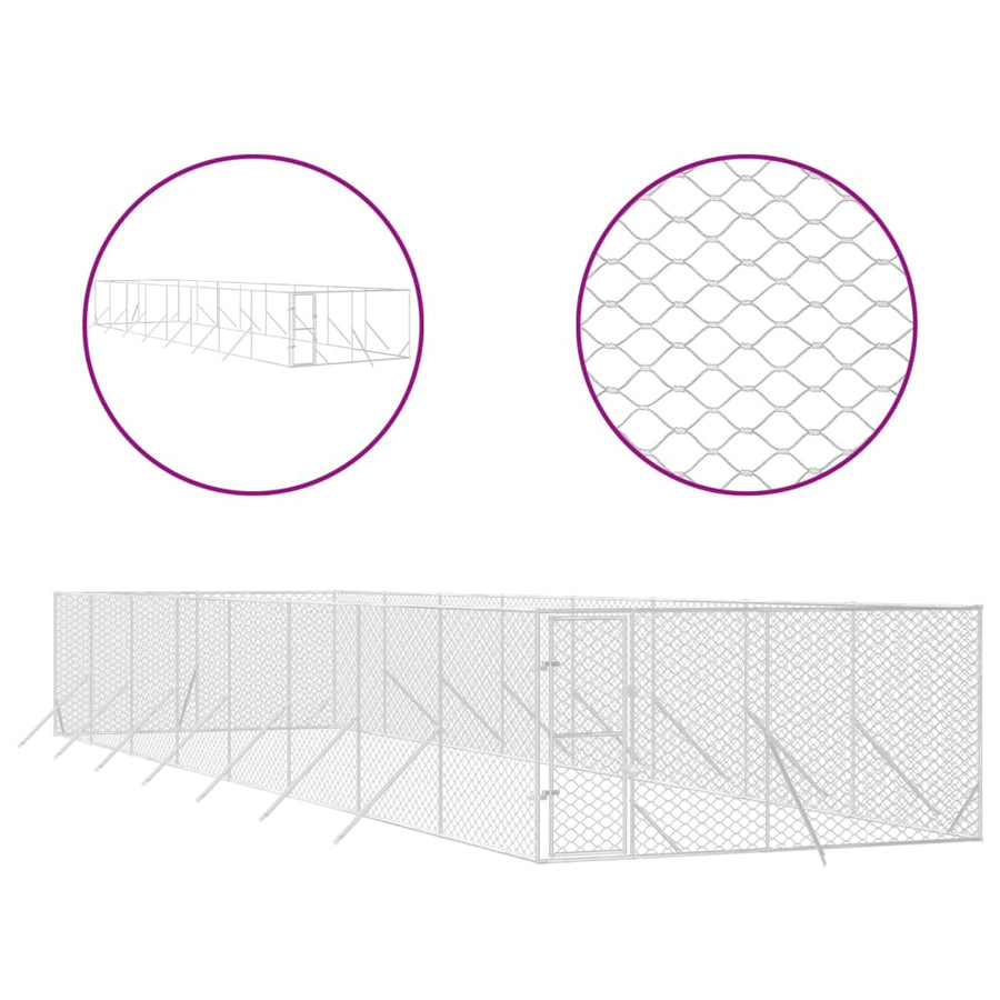 Hondenkennel Voor Buiten Gegalvaniseerd Staal Zilver 4 x 16 x 2 m
