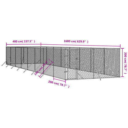 Hondenkennel Voor Buiten Gegalvaniseerd Staal Zilver 4 x 16 x 2 m