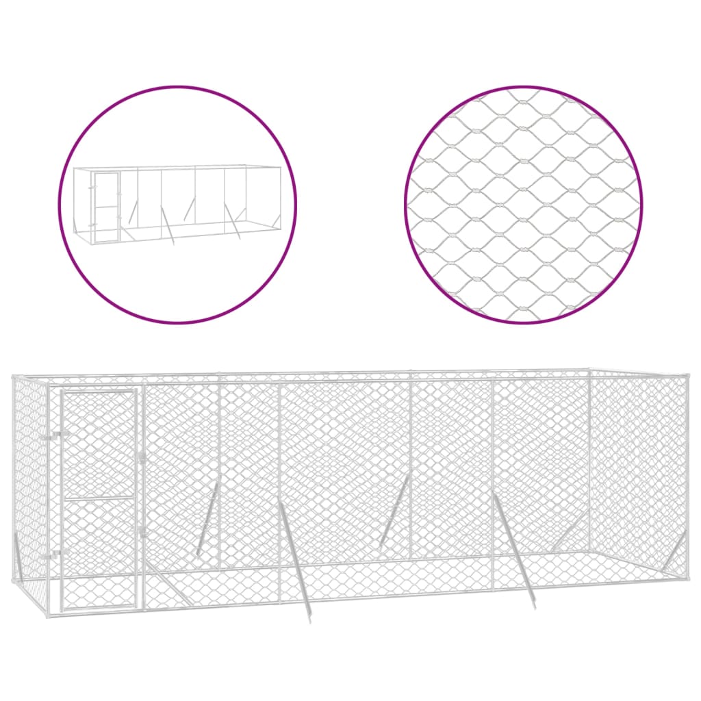 Hondenkennel Voor Buiten Gegalvaniseerd Staal Zilver 6 x 2 x 2 m