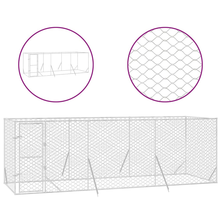 Hondenkennel Voor Buiten Gegalvaniseerd Staal Zilver 6 x 2 x 2 m