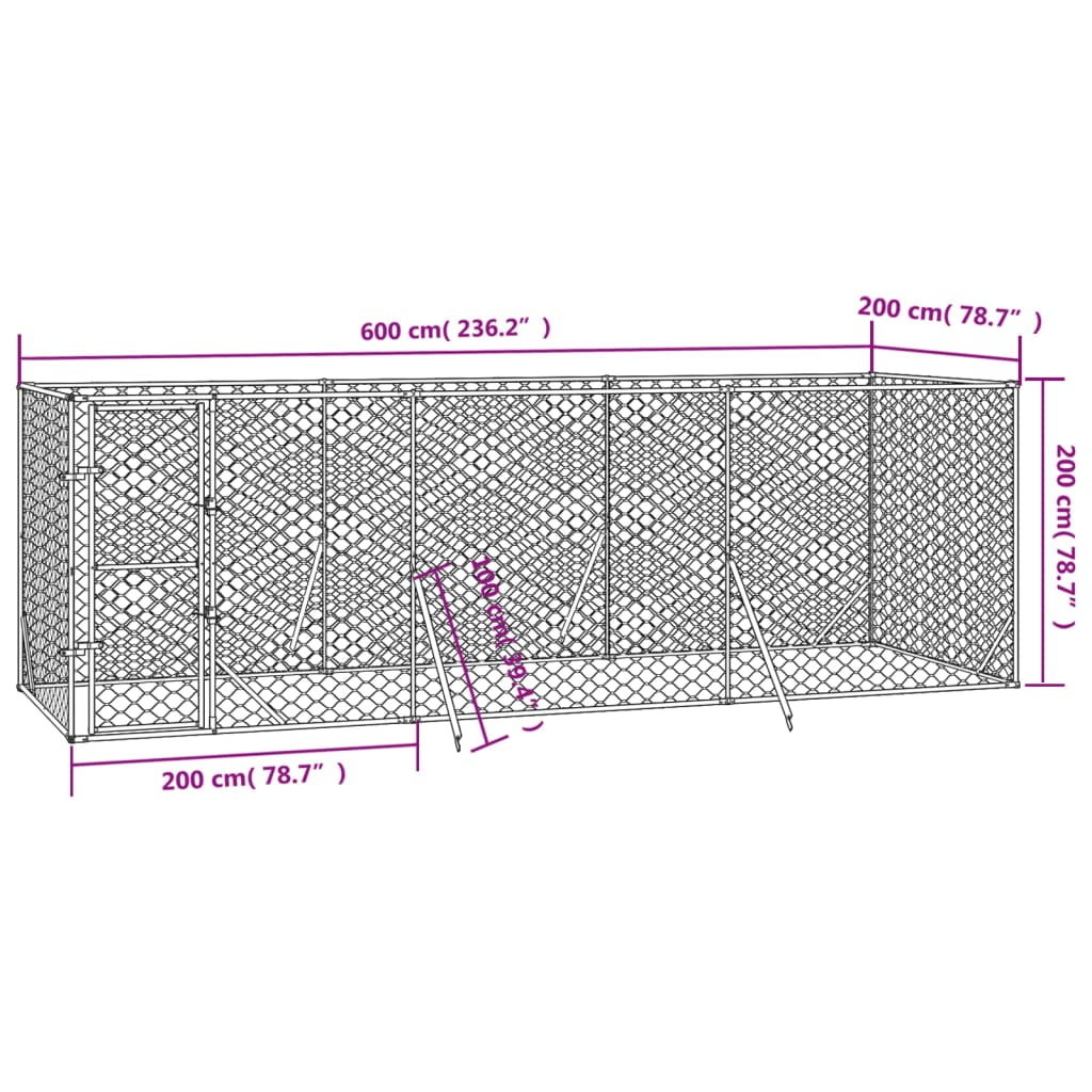 Hondenkennel Voor Buiten Gegalvaniseerd Staal Zilver 6 x 2 x 2 m