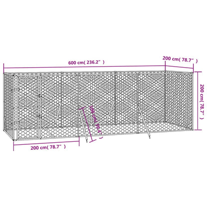 Hondenkennel Voor Buiten Gegalvaniseerd Staal Zilver 6 x 2 x 2 m
