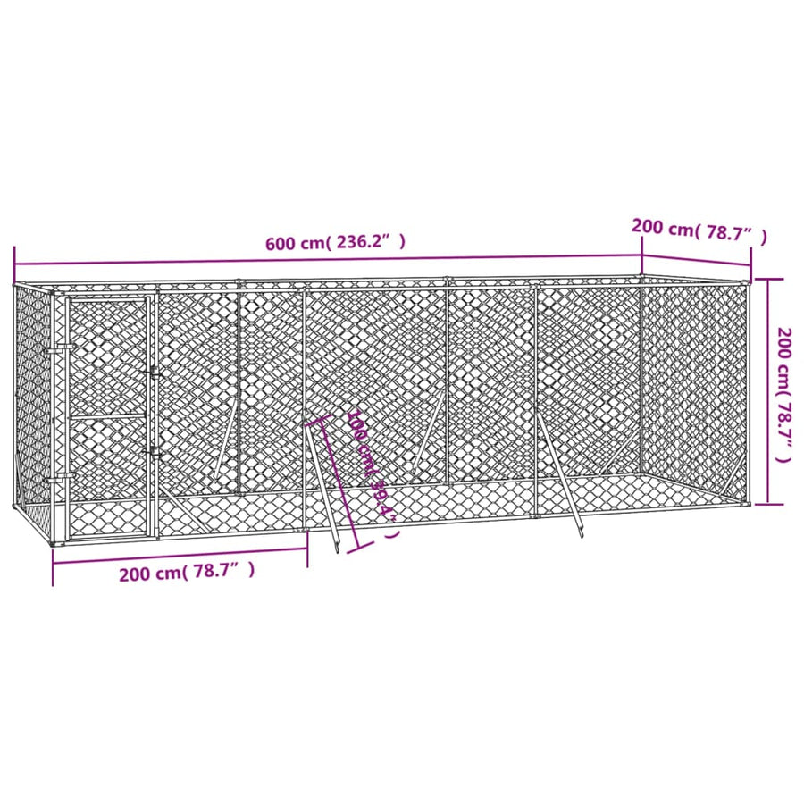 Hondenkennel Voor Buiten Gegalvaniseerd Staal Zilver 6 x 2 x 2 m